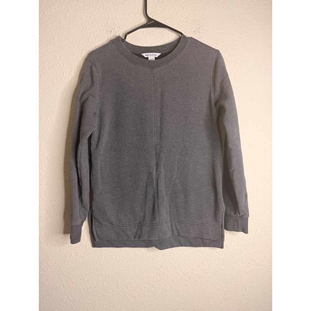 Athleta Retroplush Heather Crewneck Sweatshirt Grey Split Hem Athleisure XS